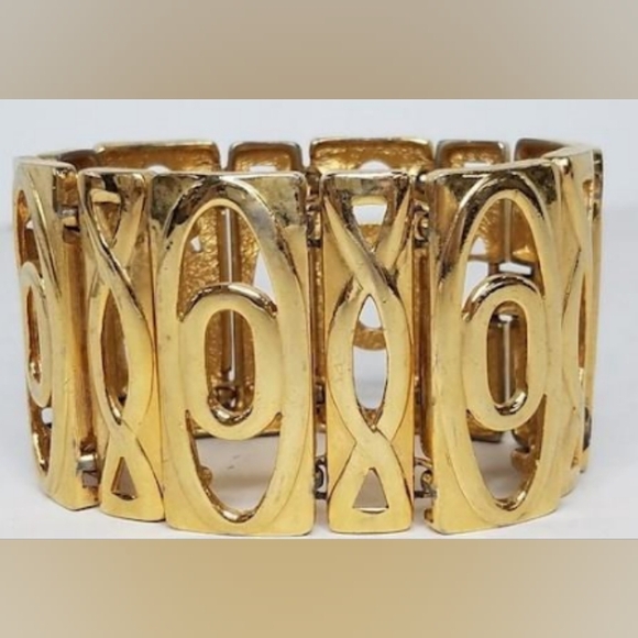 Kenneth Lane Signed Gold Tone VTG Oval Panel Link Heavy Statement Bracelet - Picture 2 of 15